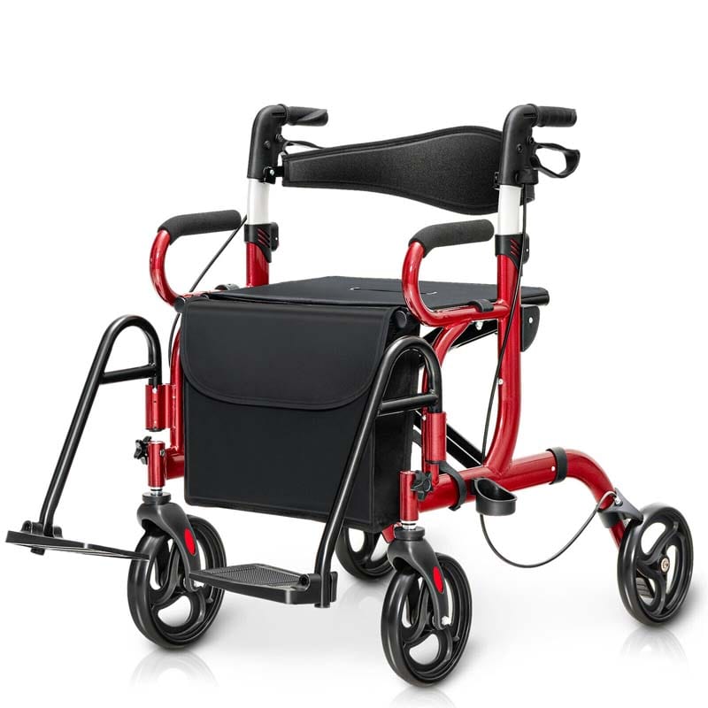 2-in-1 Rollator & Transportrollstuhl – Faltbare Gehhilfe mit Sitz, Fußstützen & 8-Zoll-Rädern für Senioren