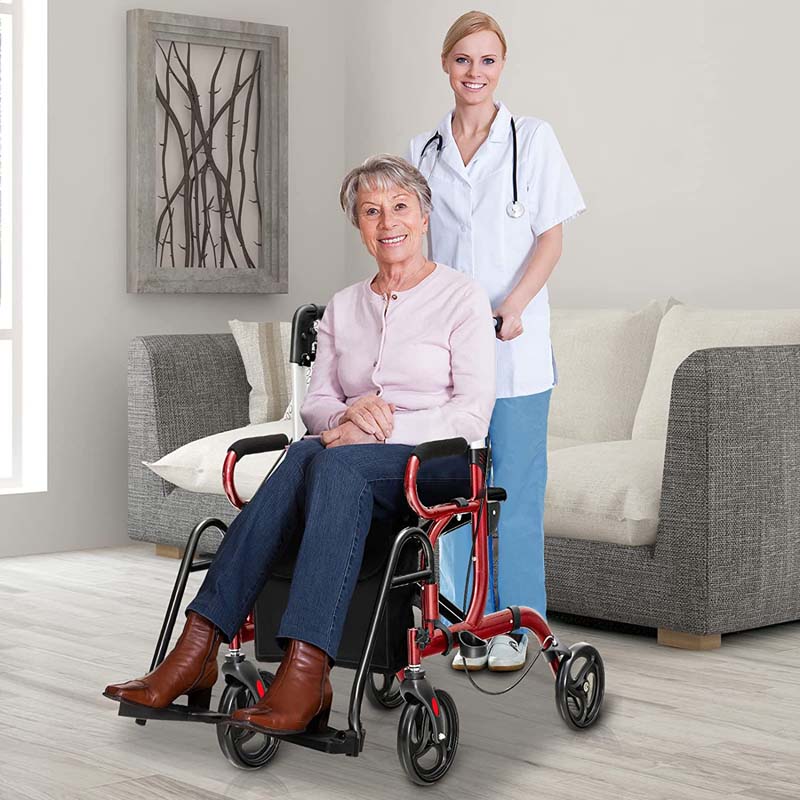 2-in-1 Rollator & Transportrollstuhl – Faltbare Gehhilfe mit Sitz, Fußstützen & 8-Zoll-Rädern für Senioren
