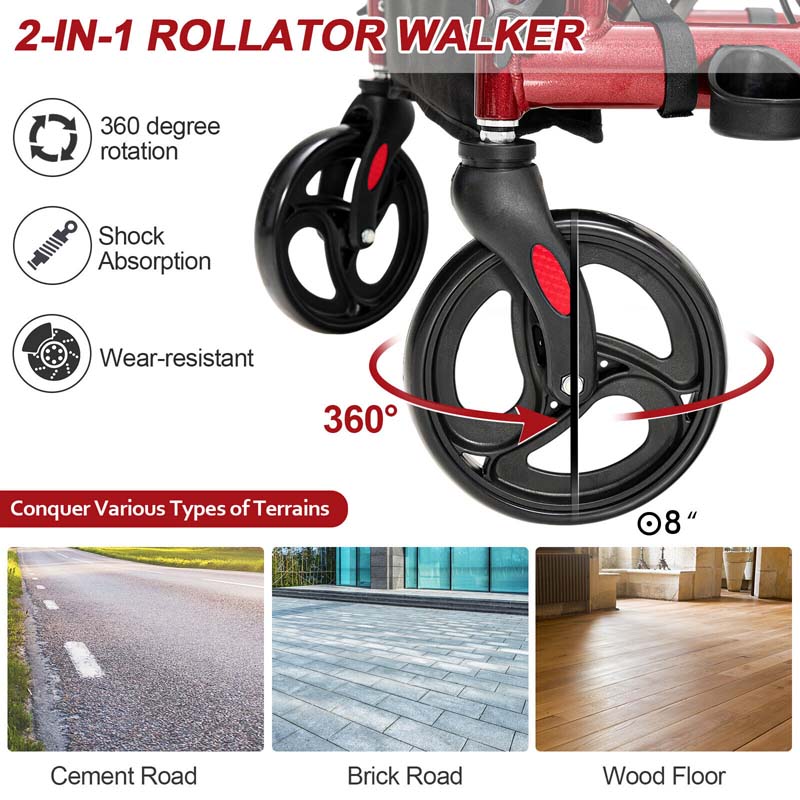 2-in-1 Rollator & Transportrollstuhl – Faltbare Gehhilfe mit Sitz, Fußstützen & 8-Zoll-Rädern für Senioren