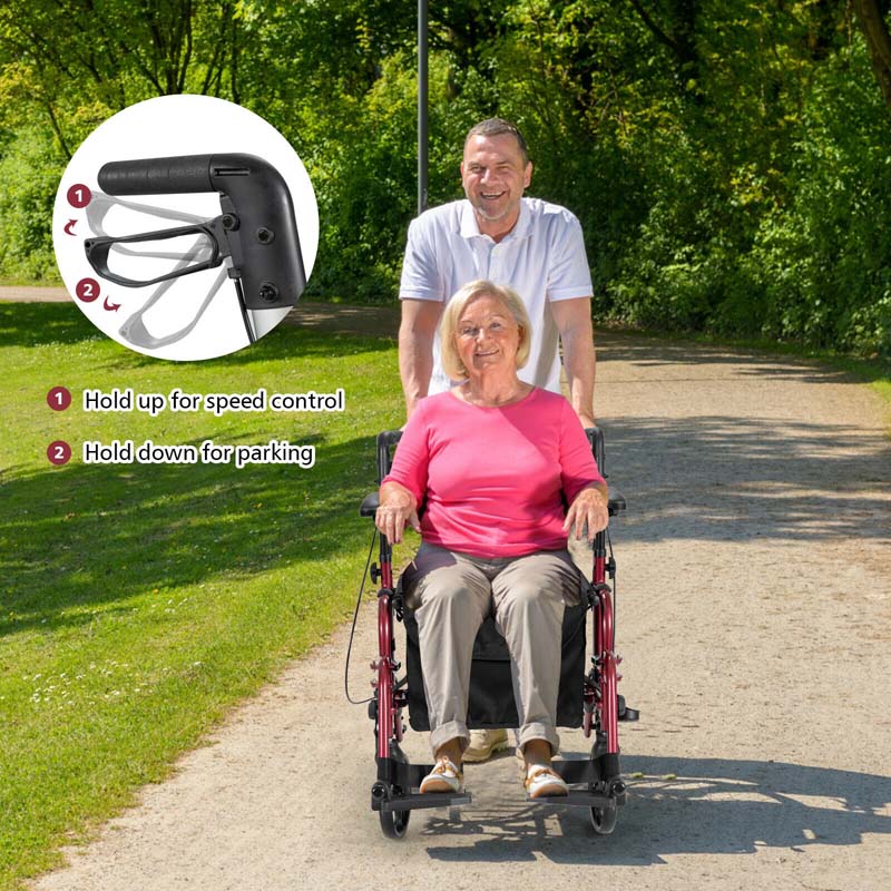 2-in-1 Rollator & Rollstuhl – Faltbare Gehhilfe mit Bremse, Rückenlehne & höhenverstellbarem Griff