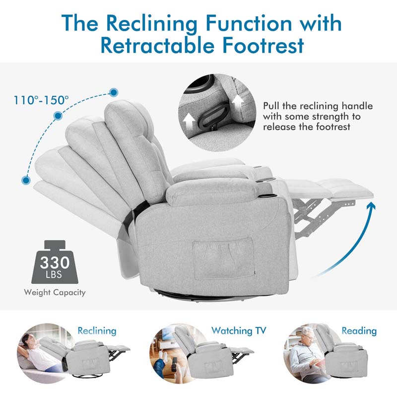 Elektrischer Massagesessel mit 360° Drehung, Schaukel- & Heizfunktion