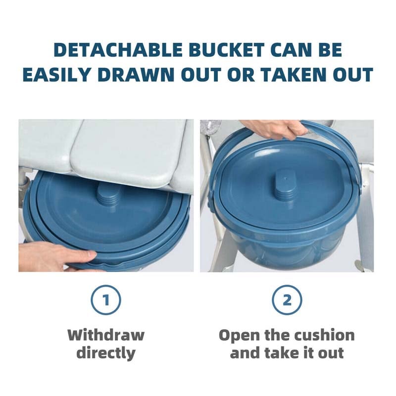 4-in-1 Toilettenstuhl mit Rollen – faltbar, mit Armlehnen