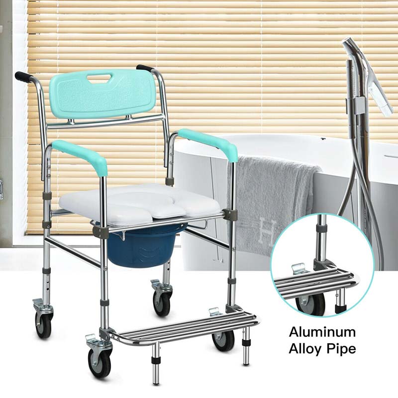 4-in-1 Toilettenstuhl mit Rollen – faltbar, mit Armlehnen
