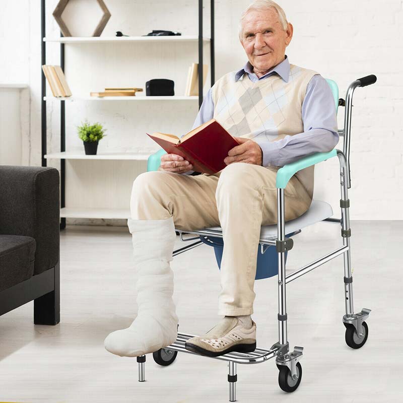 4-in-1 Toilettenstuhl mit Rollen – faltbar, mit Armlehnen