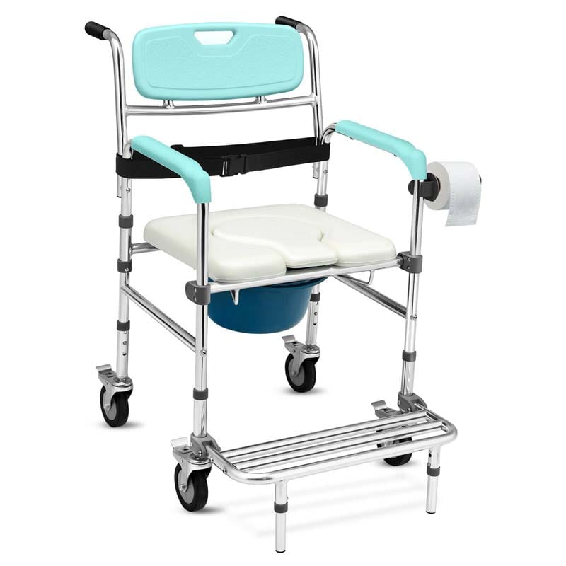 4-in-1 Toilettenstuhl mit Rollen – faltbar, mit Armlehnen