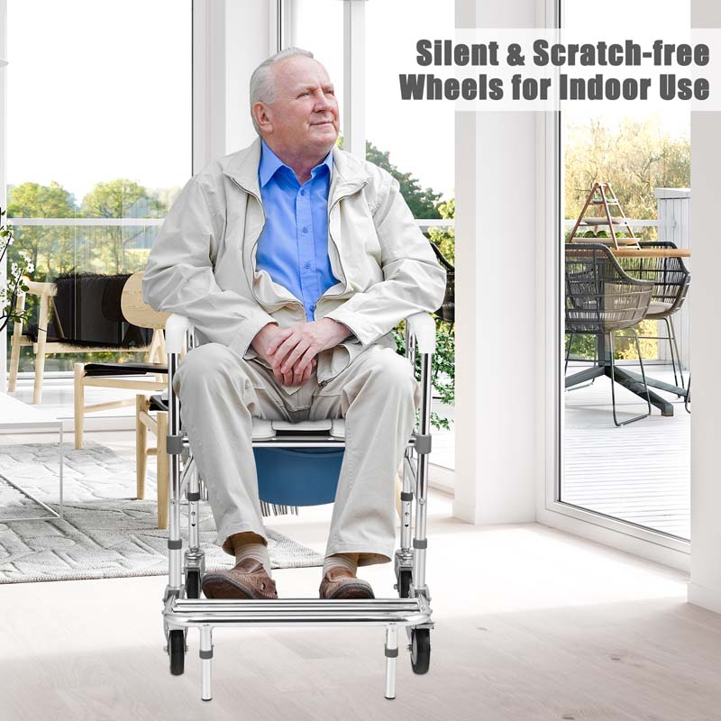 4-in-1 Toilettenstuhl mit Rollen – faltbar, mit Armlehnen