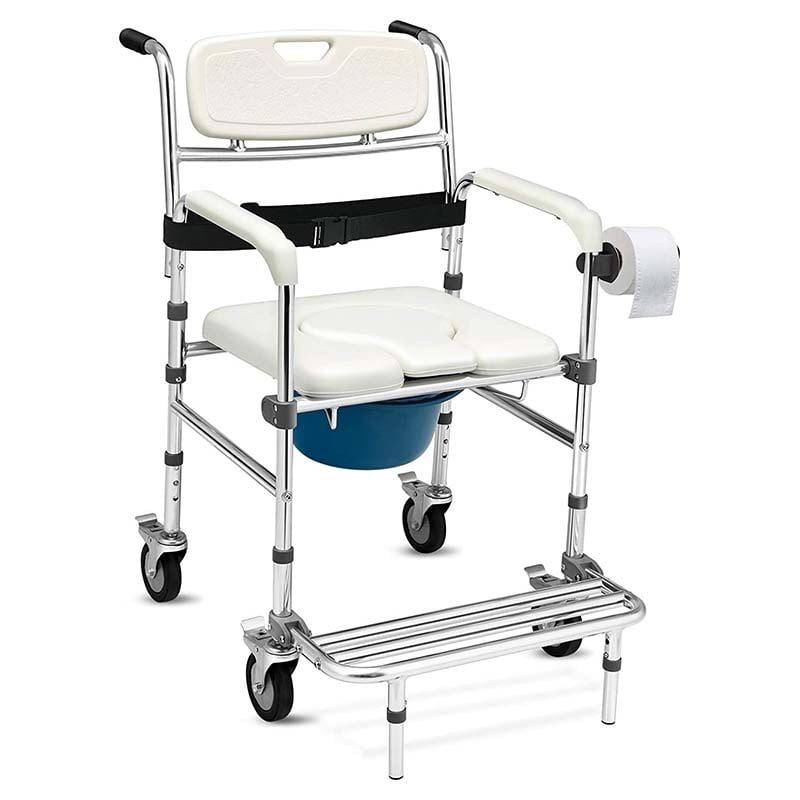 4-in-1 Toilettenstuhl mit Rollen – faltbar, mit Armlehnen