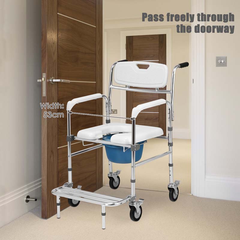 4-in-1 Toilettenstuhl mit Rollen – faltbar, mit Armlehnen