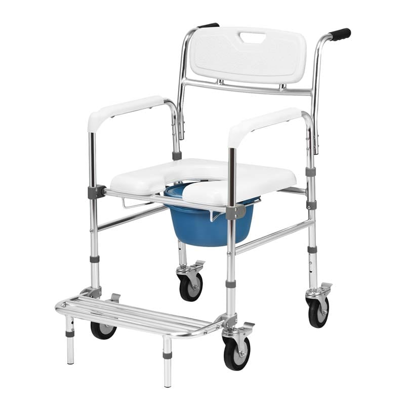 4-in-1 Toilettenstuhl mit Rollen – faltbar, mit Armlehnen