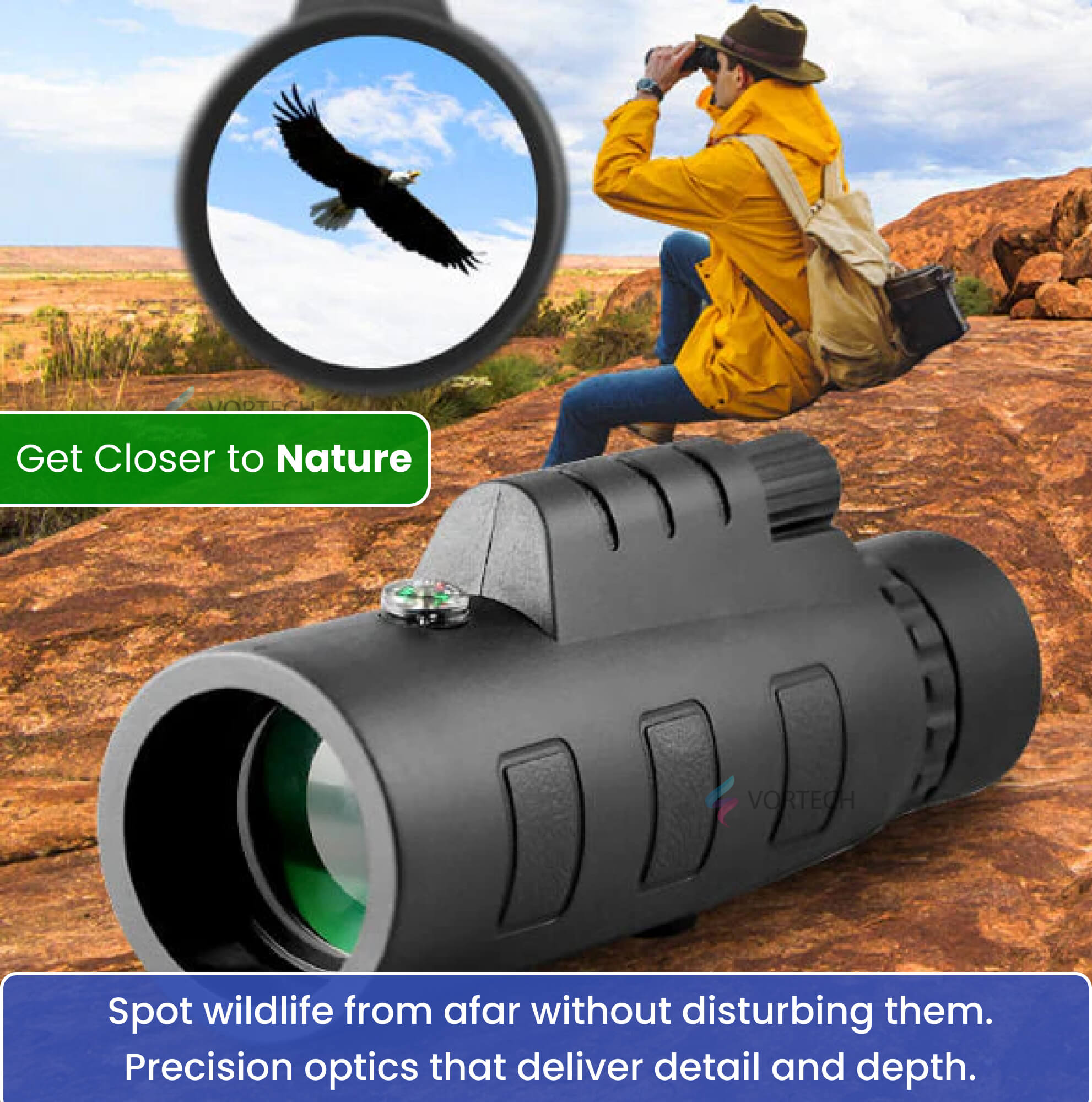 High Power 12X50 Monocular | Waterproof, Lightweight with Smartphone Holder for Camping, Hiking & Wildlife Observation