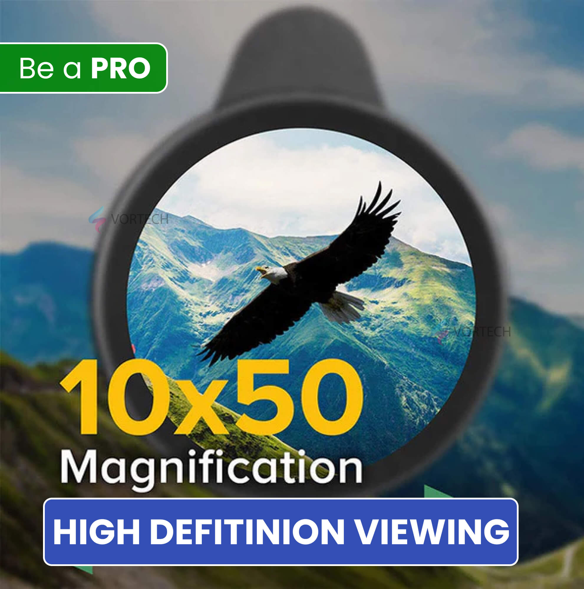 High Power 12X50 Monocular | Waterproof, Lightweight with Smartphone Holder for Camping, Hiking & Wildlife Observation