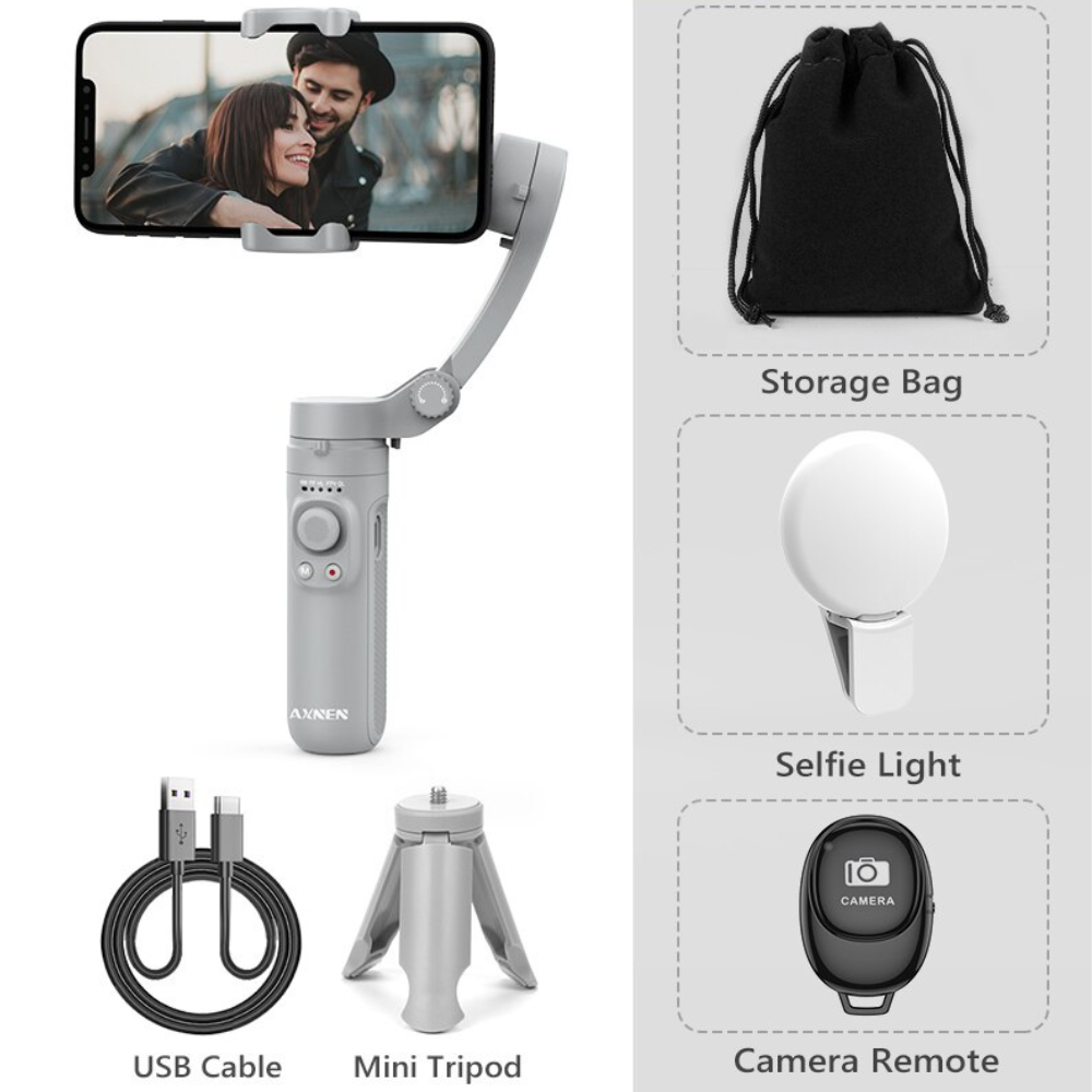3-Achsen Faltbarer Handheld-Gimbal-Stabilisator für Smartphones | Anti-Wackel Videoaufnahme für iPhone & Android Vlogs
