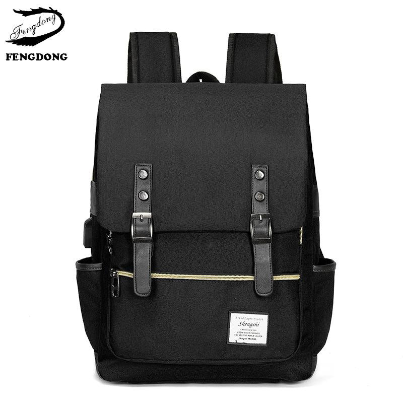 Vintage Laptop Backpack College School Bag with USB Port