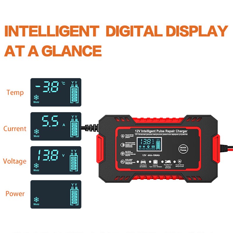 Car Battery Charger 12v 6a Pulse Repair LCD Display
