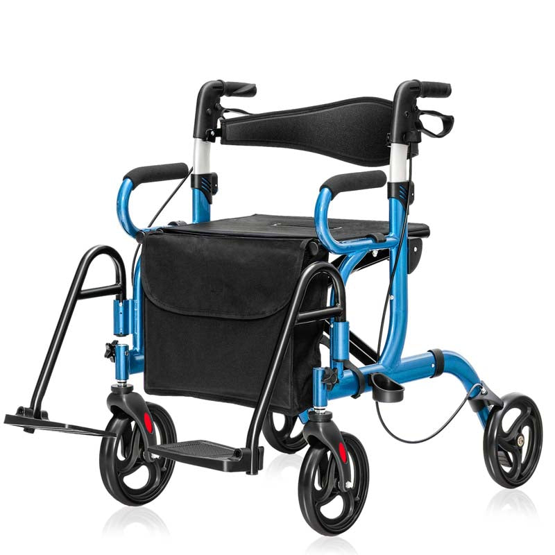 2-in-1 Rollator & Transportrollstuhl – Faltbare Gehhilfe mit Sitz, Fußstützen & 8-Zoll-Rädern für Senioren