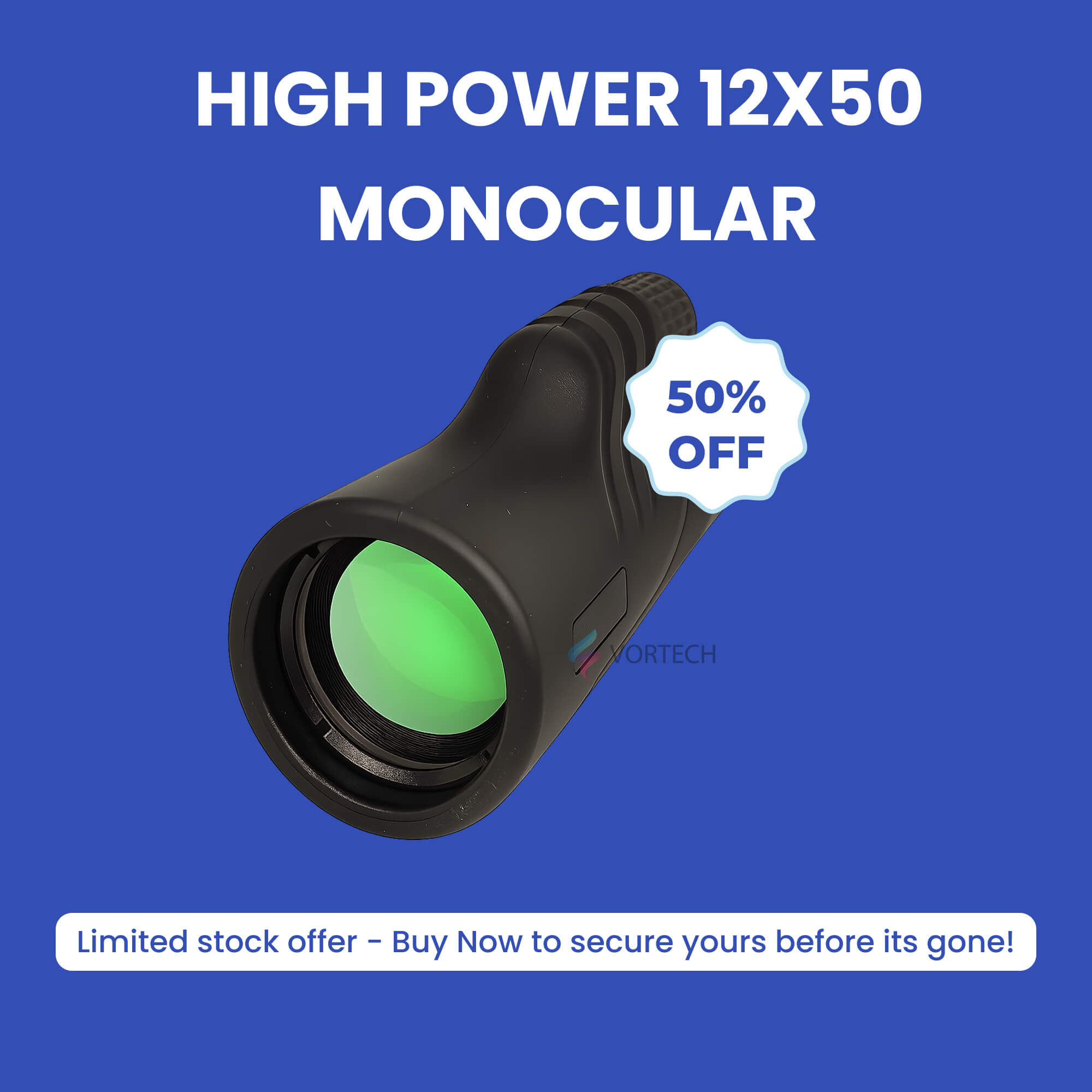 High Power 12X50 Monocular | Waterproof, Lightweight with Smartphone Holder for Camping, Hiking & Wildlife Observation