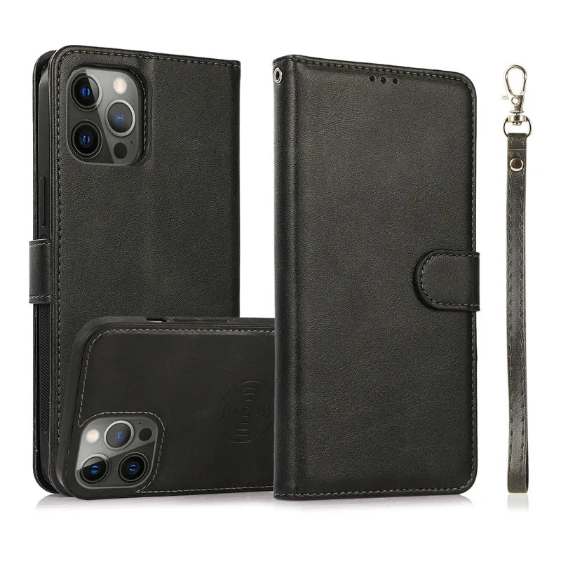 2 in 1 Magnetic Flip Leder Geldbörse Hülle für iPhone Kartenfach Abnehmbare Abdeckung