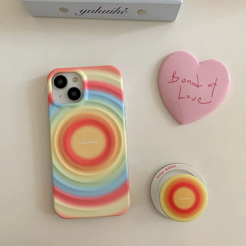 2in1 Regenbogen Kreis Welle Muster Matt Mit Halter Magnetische Drahtlose Lade Handyhülle