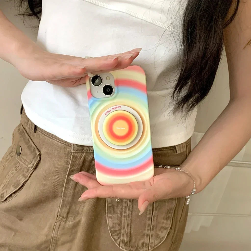 2in1 Regenbogen Kreis Welle Muster Matt Mit Halter Magnetische Drahtlose Lade Handyhülle