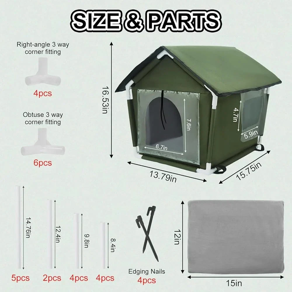 Weatherproof Outdoor Cat House | Durable, Easy Assemble with Soft Mat for Feral Cats & Small Dogs