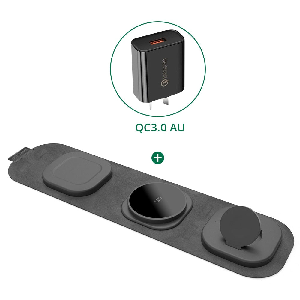 3 in 1 Reise Wireless Charger Faltbar für iPhone / Apple Watch / AirPods