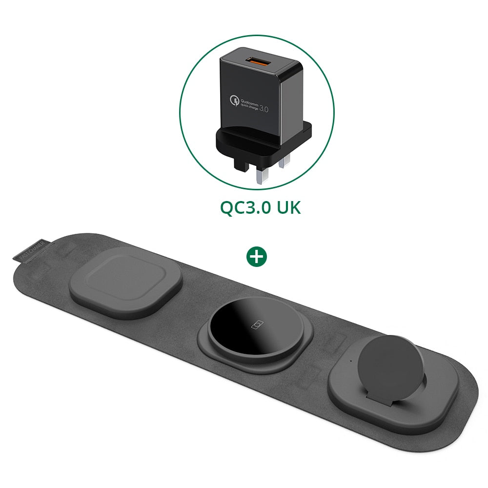 3 in 1 Reise Wireless Charger Faltbar für iPhone / Apple Watch / AirPods