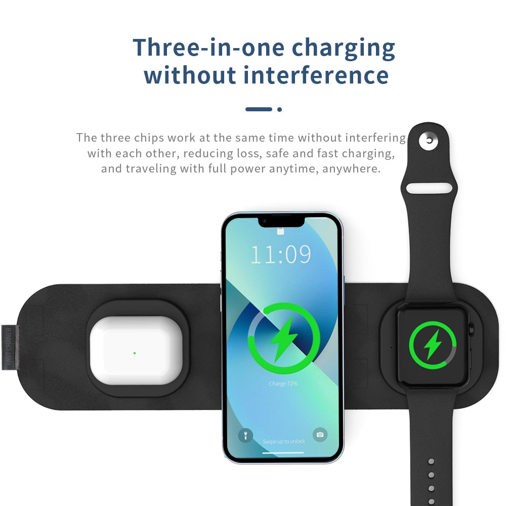 3 in 1 Reise Wireless Charger Faltbar für iPhone / Apple Watch / AirPods