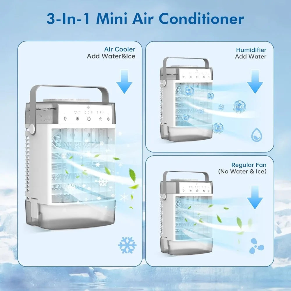 3-in-1 Portable Air Conditioner | Compact, 1000mL Water Tank & Timer for Home, Office & Outdoor Use
