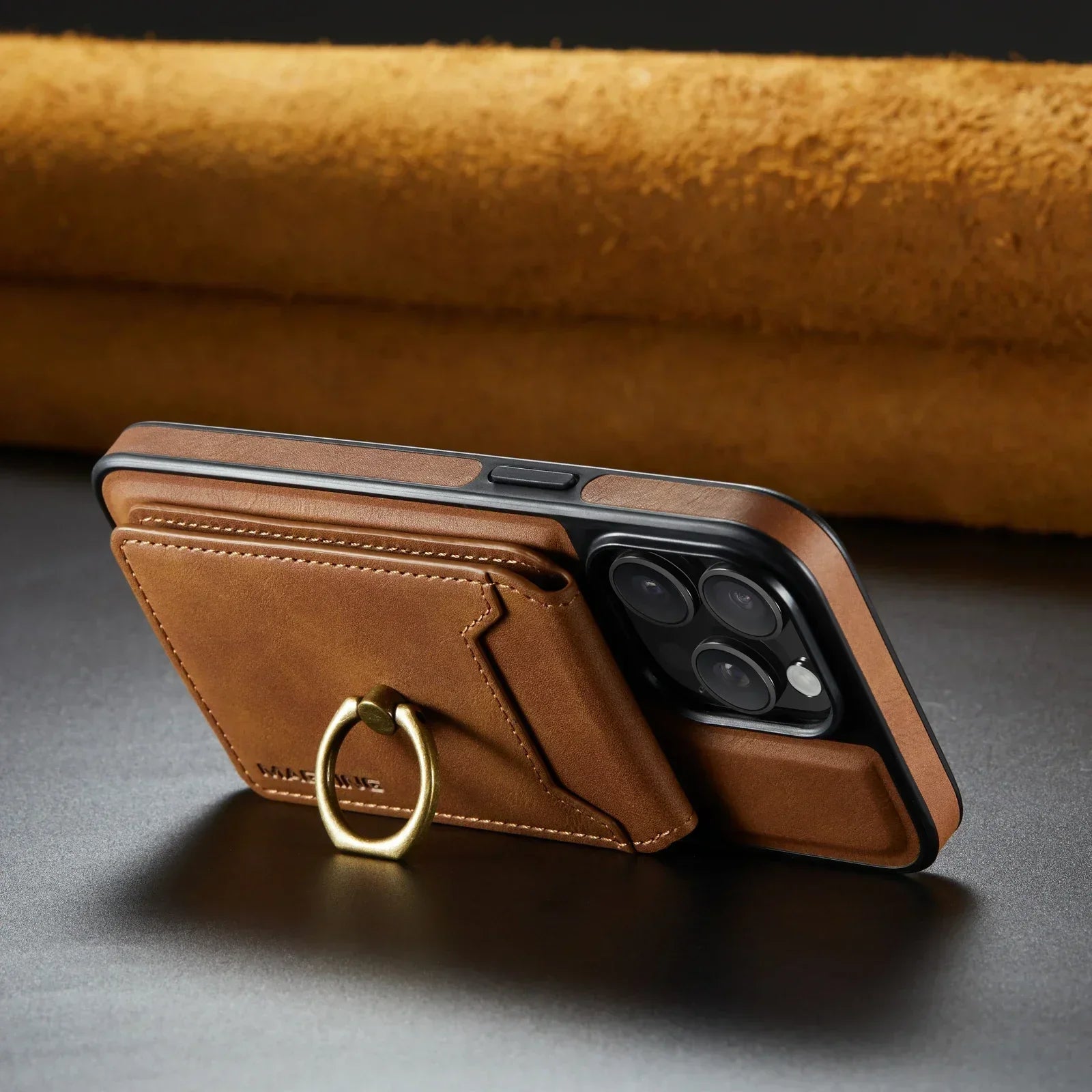 2 in 1 abnehmbares Leder Karten Slot Ring Halter Wallet Case für iPhone 16 15 14 13 12 Pro Max Plus Magnetische vertikale Tasche Cover