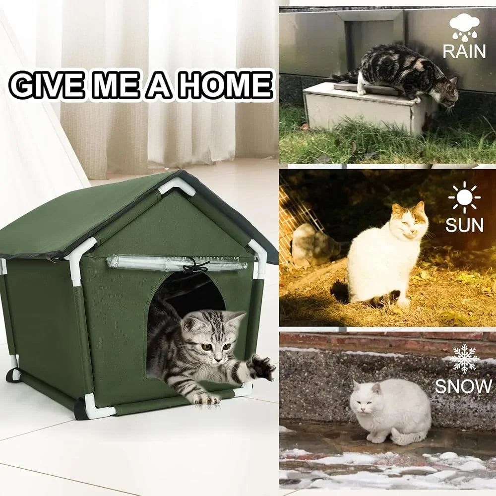 Weatherproof Outdoor Cat House | Durable, Easy Assemble with Soft Mat for Feral Cats & Small Dogs