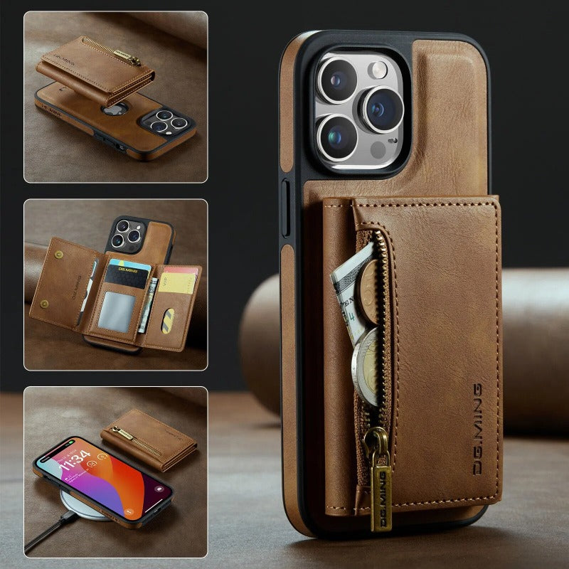 2 in 1 abnehmbare magnetische Leder-Geldbörse Handyhülle mit Kartenhalter für das iPhone