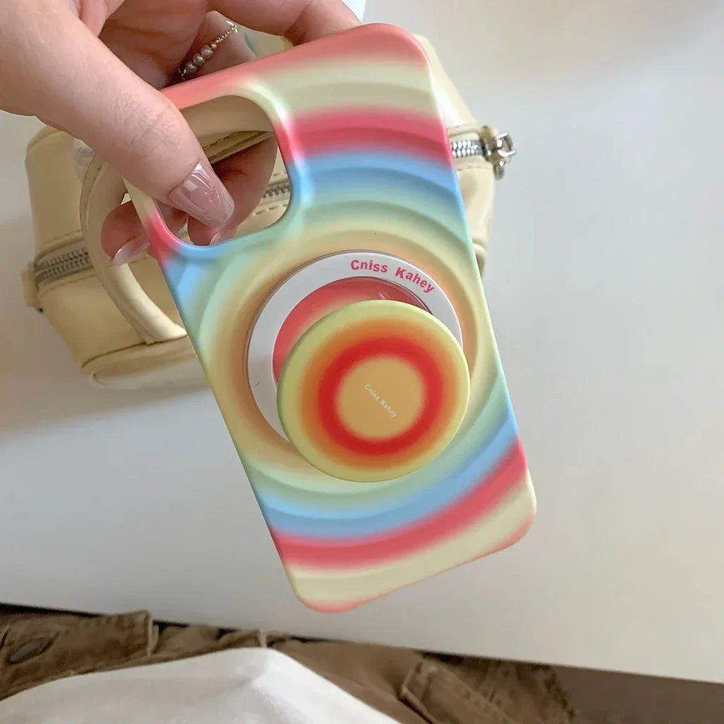 2in1 Regenbogen Kreis Welle Muster Matt Mit Halter Magnetische Drahtlose Lade Handyhülle