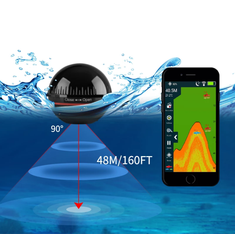 Portable Fish Finder Bobber For Ice Fishing 48m/160ft Water Depth Eco Sounder Tech