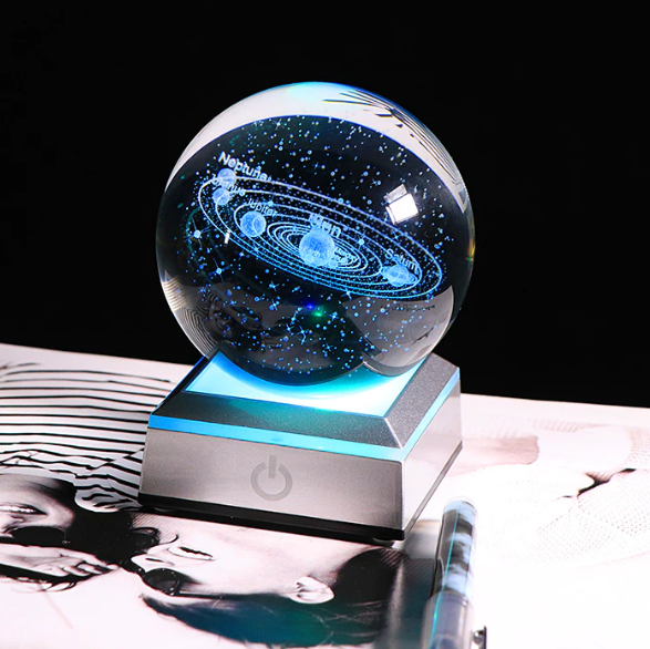 3D Laser Crystal Ball Solar System Model with Touch Switch LED Light Base