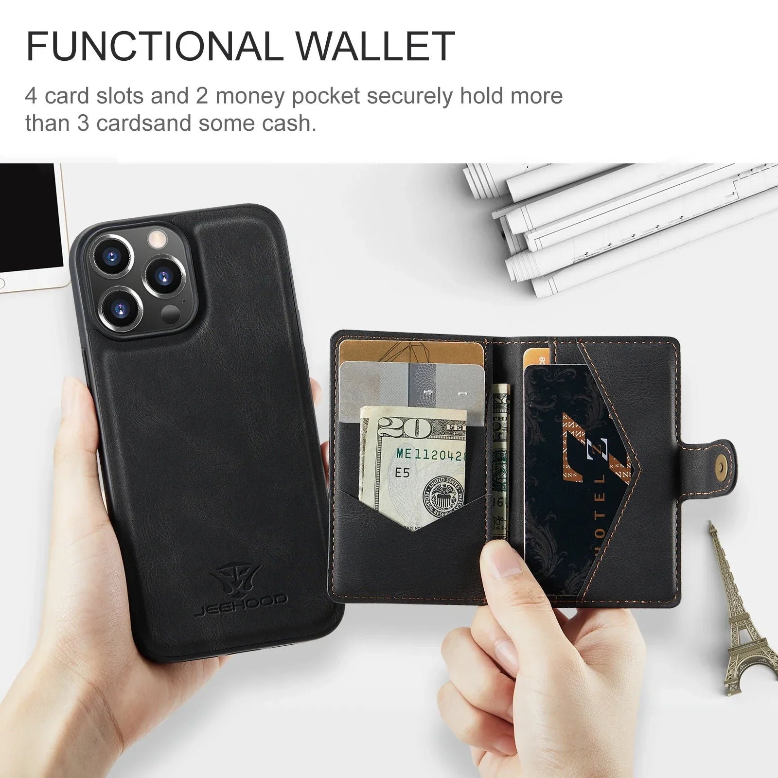 2 In 1 Abnehmbares Magnetisches Leder Wallet Case Schlankes Cover Kartenhalter Tasche