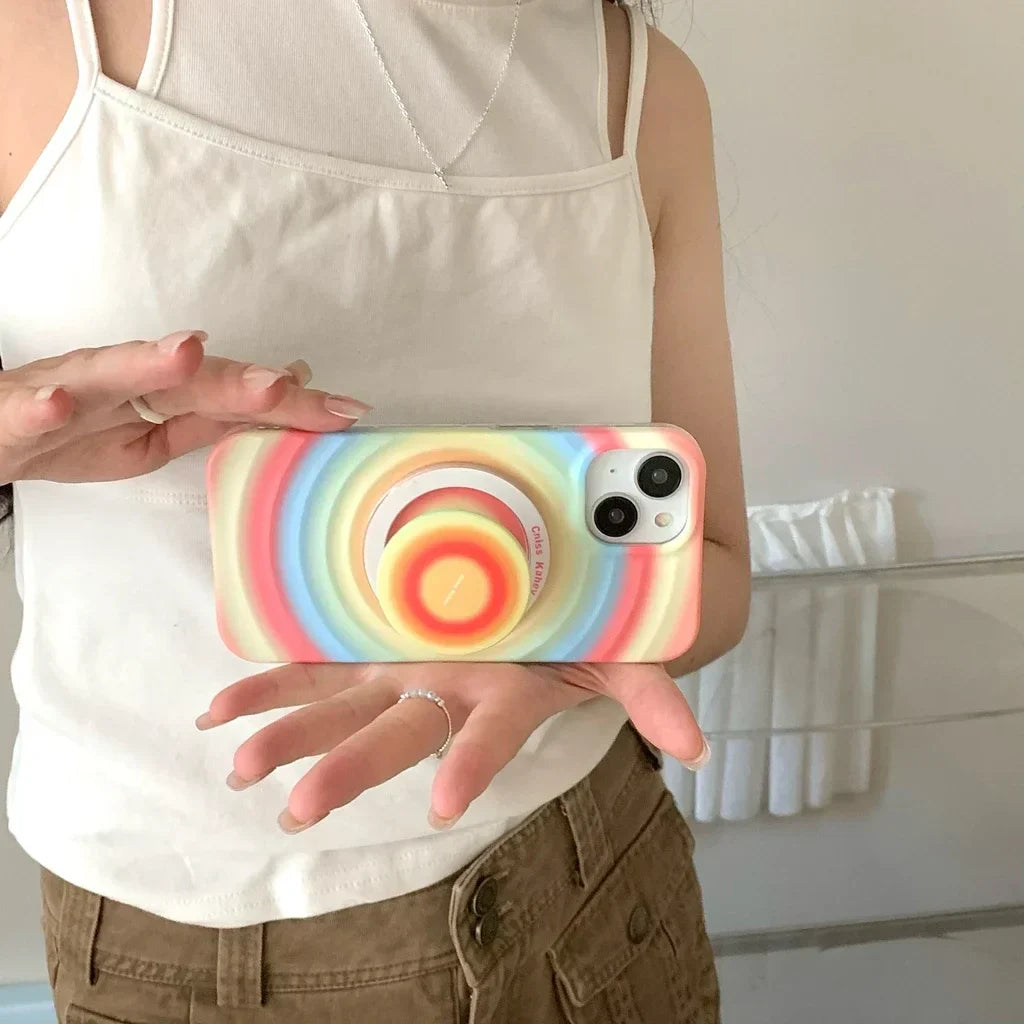 2in1 Regenbogen Kreis Welle Muster Matt Mit Halter Magnetische Drahtlose Lade Handyhülle