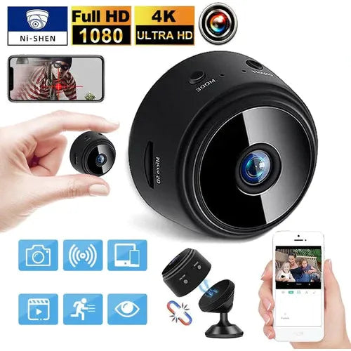 Kompakte kabellose WLAN-Überwachungskamera – 1080P Full HD – mit Nachtsicht, Bewegungserkennung und App-Zugriff – ideal für Heimüberwachung und Sicherheit – geeignet für den Innenbereich – mit Unterstützung für MicroSD-Kartenspeicher