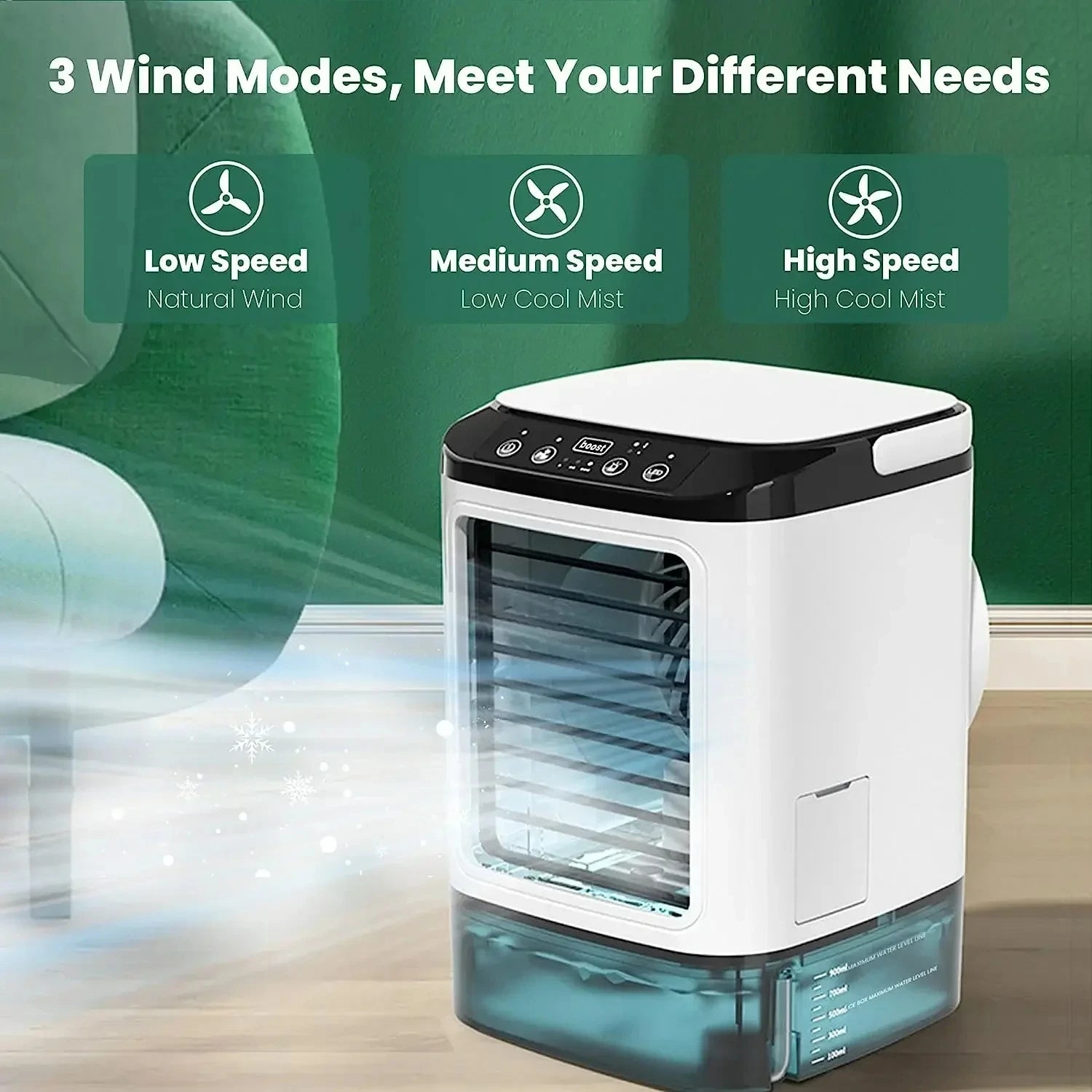 3-Speed Portable Air Conditioner | Ultrasonic Cooling, Quiet Operation & Ideal for Home, Office & Small Spaces