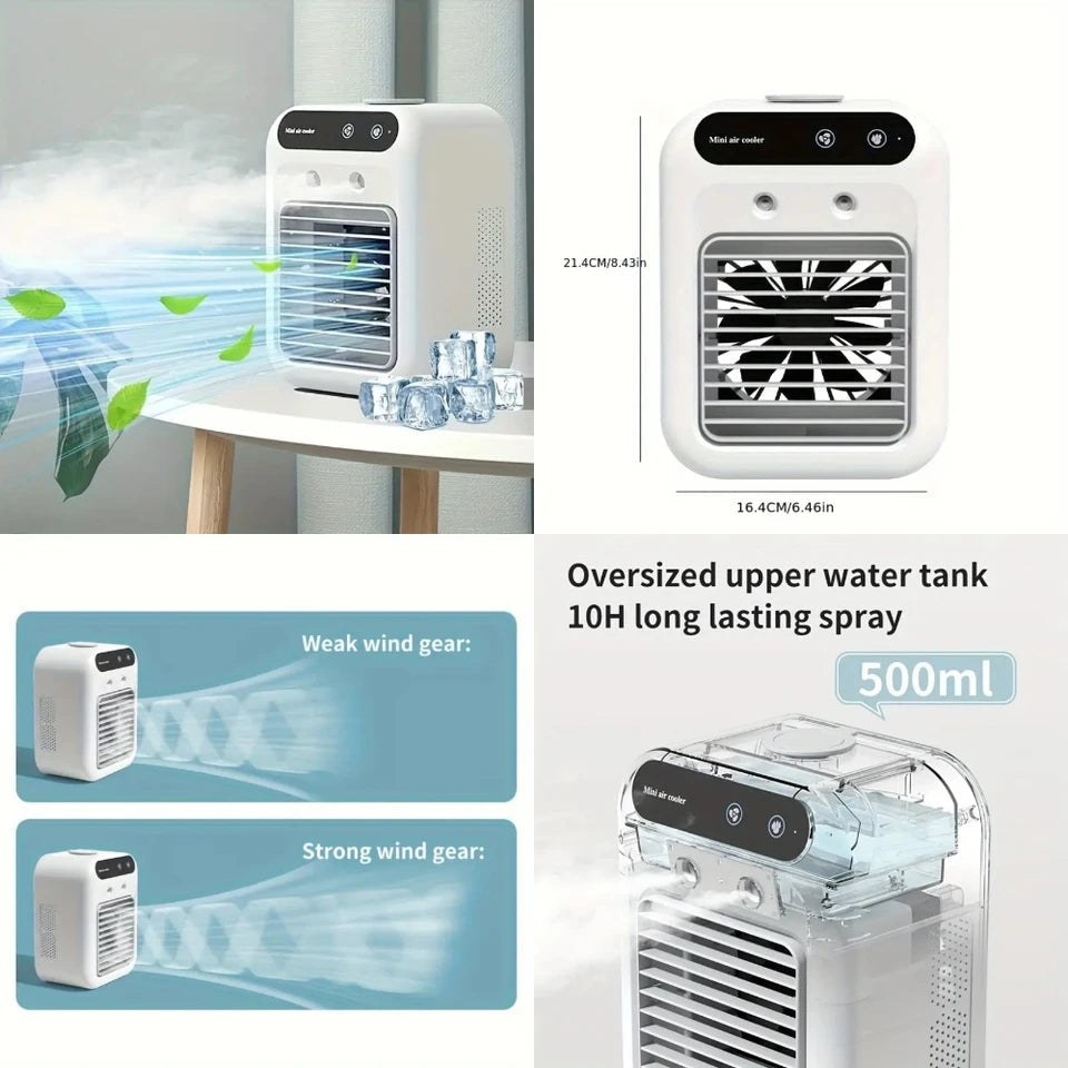 Rechargeable Portable Mini Air Conditioner | USB-Powered, Mist Spray & Quiet Operation for Desk, Dorm Room & Travel