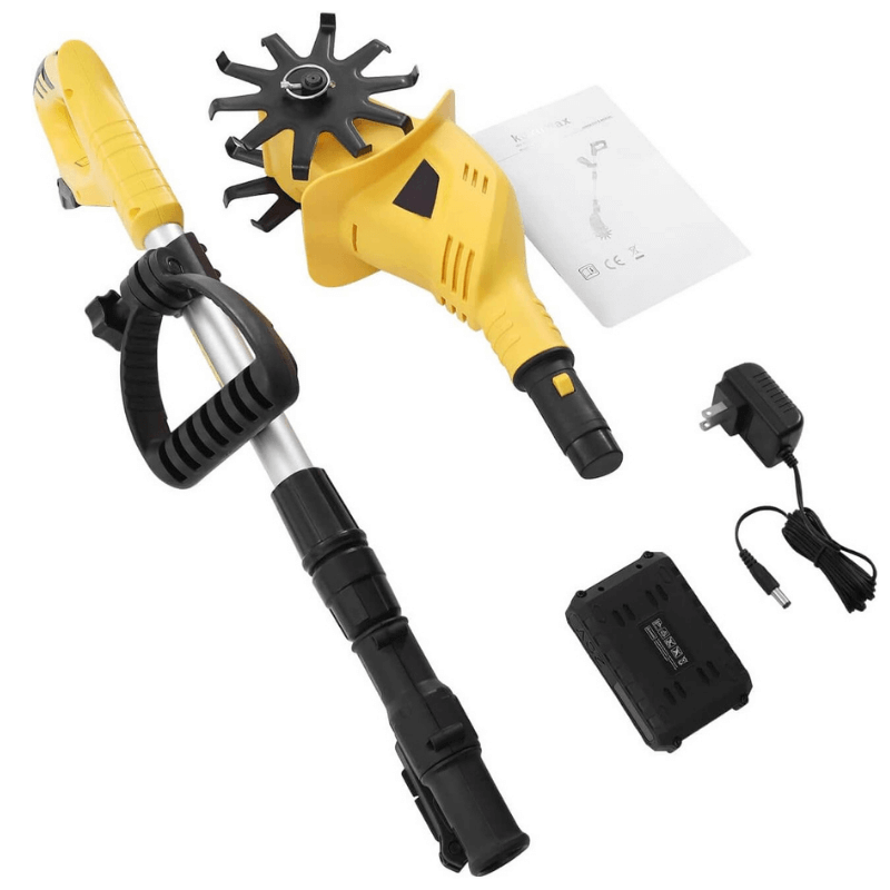 Electric Cordless Tiller Cultivator for Gardening and Soil Preparation - Lightweight, Battery-Powered Tool for Easy Weeding and Aeration