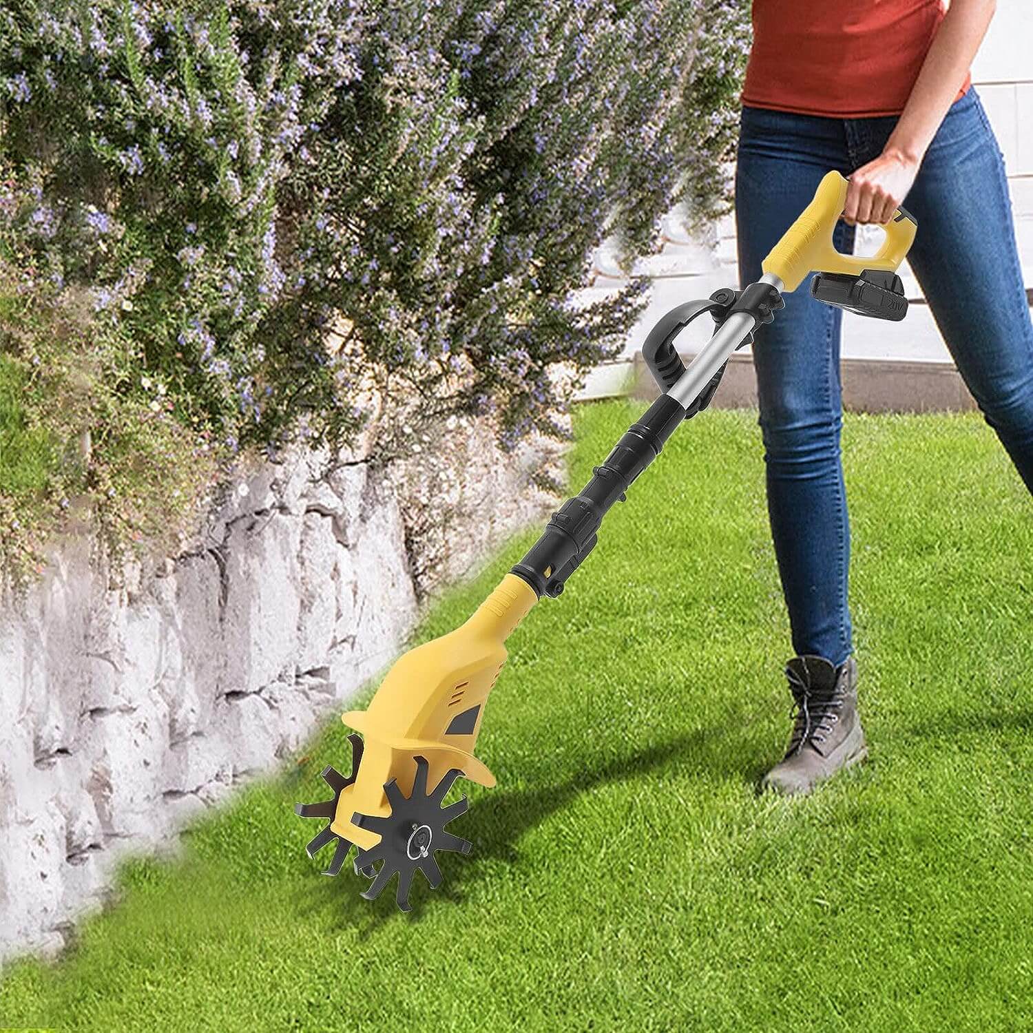 Electric Cordless Tiller Cultivator for Gardening and Soil Preparation - Lightweight, Battery-Powered Tool for Easy Weeding and Aeration
