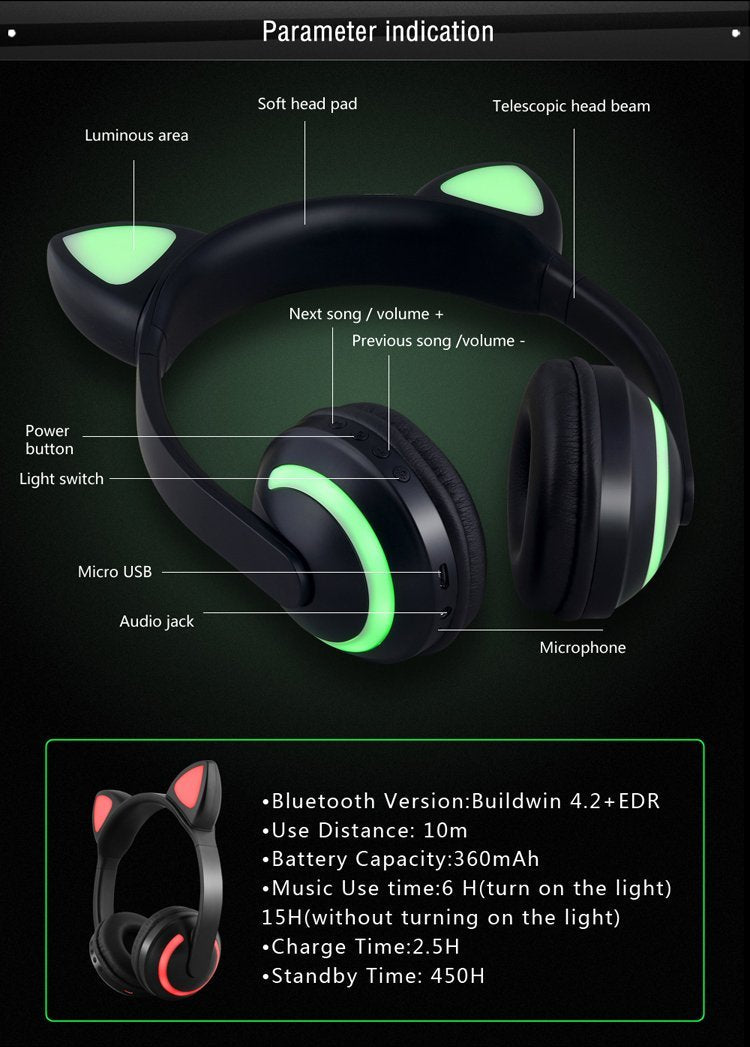 Cat Glowing Bluetooth Headphones