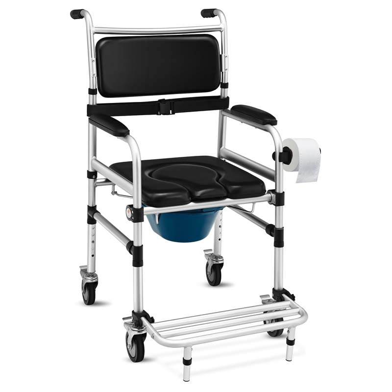2-in-1 Dusch- & Toilettenrollstuhl – Faltbarer Pflegestuhl mit Eimer
