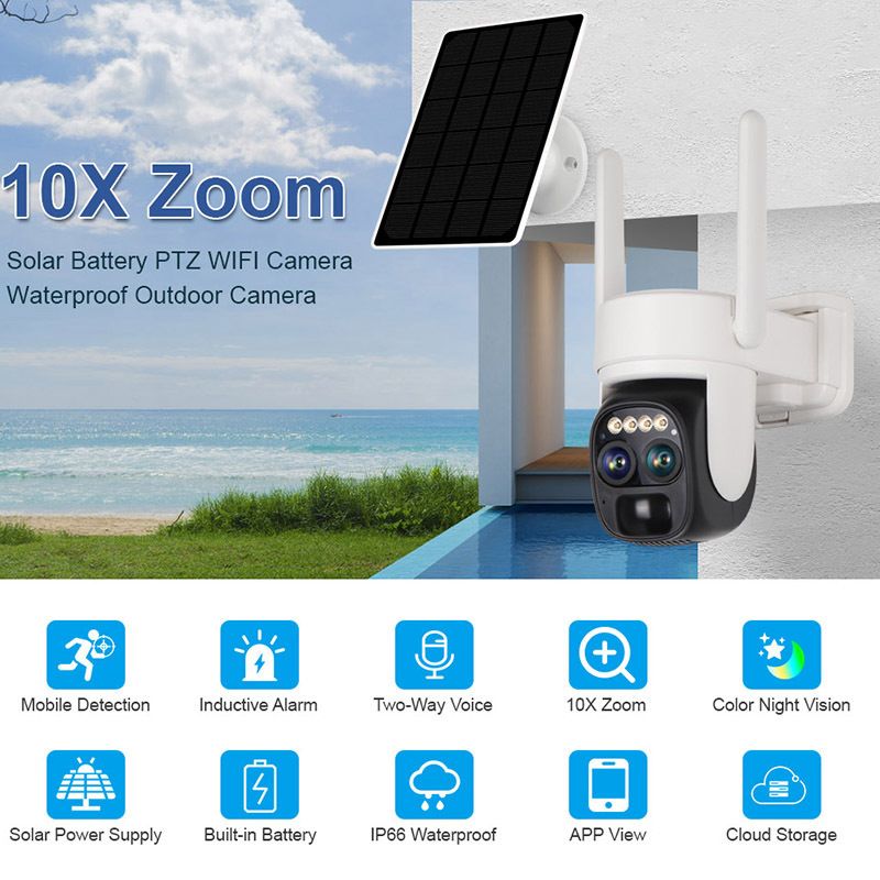 10X Zoom Dual Lens Remote Nachtsicht Solarüberwachungskamera