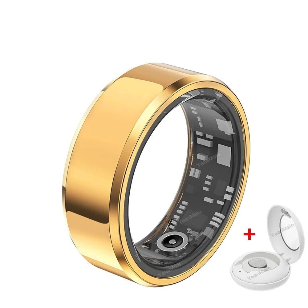 Titanium smart ring for men and women, designed to monitor blood pressure and track health metrics. Stylish and multifunctional.