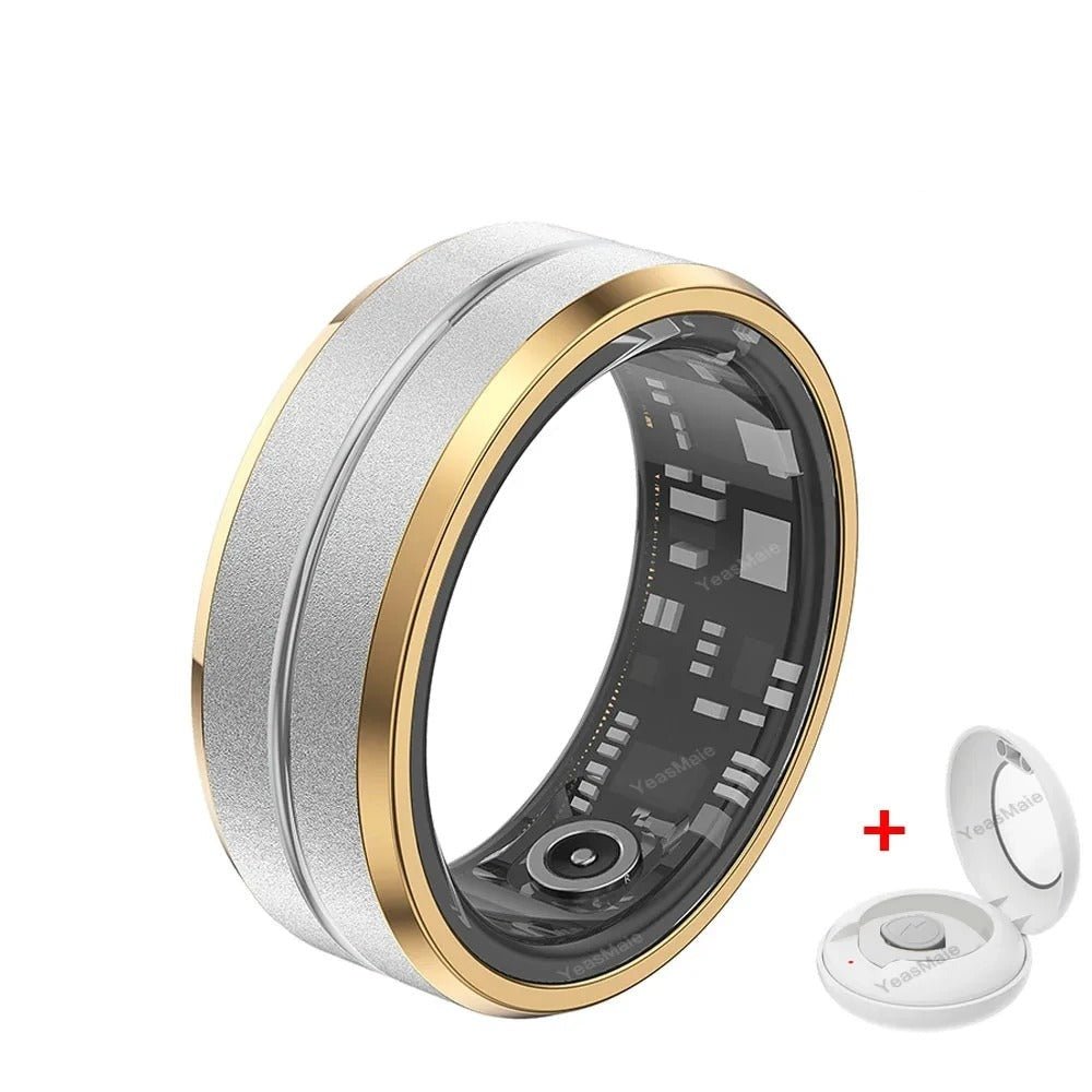 Titanium smart ring for men and women, designed to monitor blood pressure and track health metrics. Stylish and multifunctional.