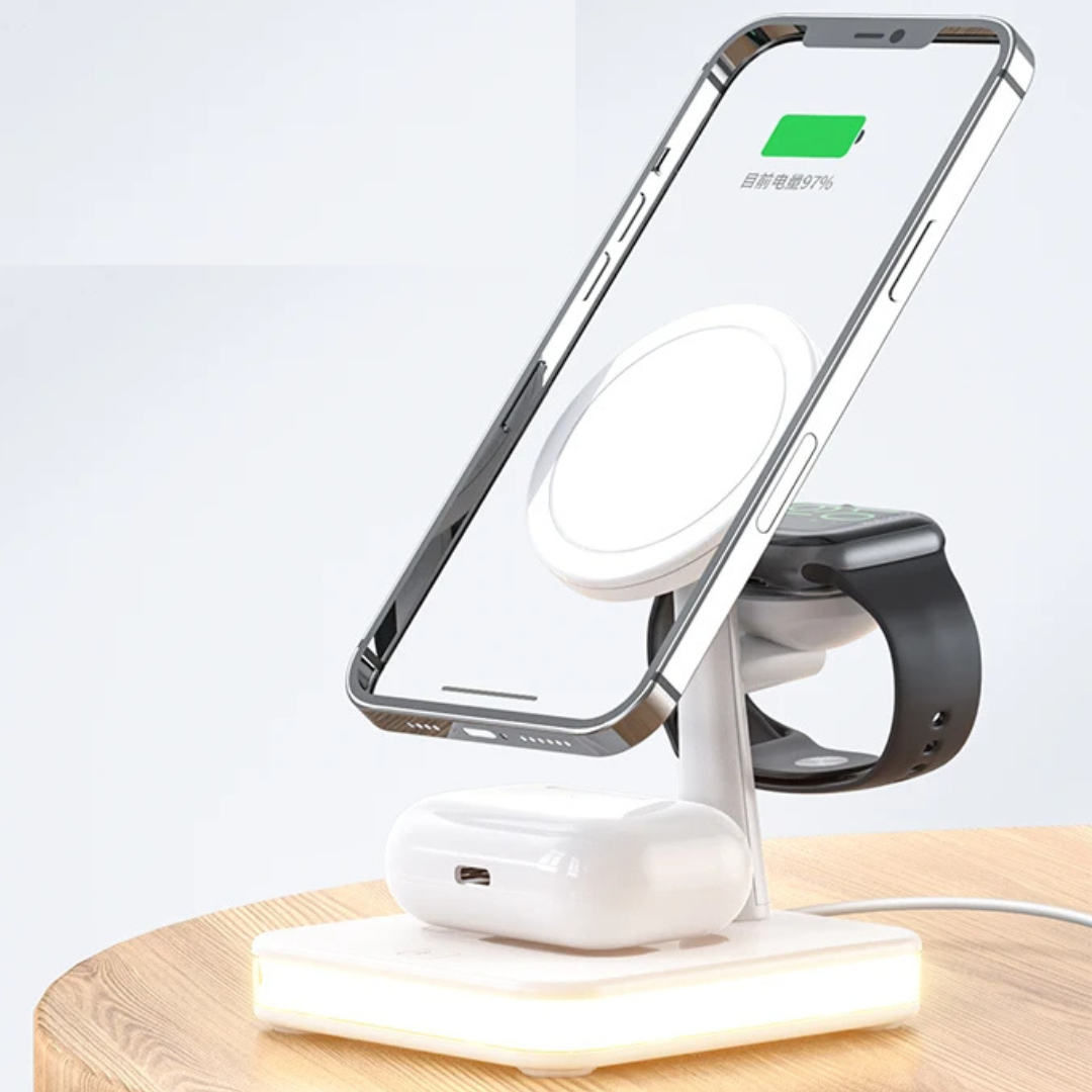 15W 3-in-1 Magnetisches Kabelloses Ladegerät-Standpad | für iPhone 15/14/13/12 Pro Max Plus, Apple Watch 9/8/7/6, AirPods | Wireless Fast Charging Dockingstation