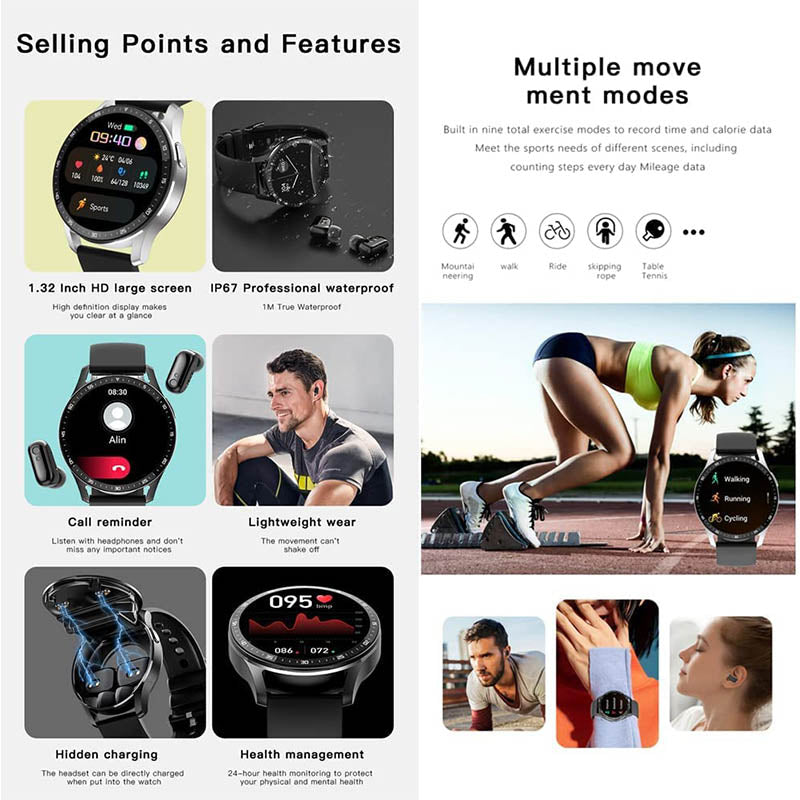 2-in-1 Smartwatch mit Ohrhörern