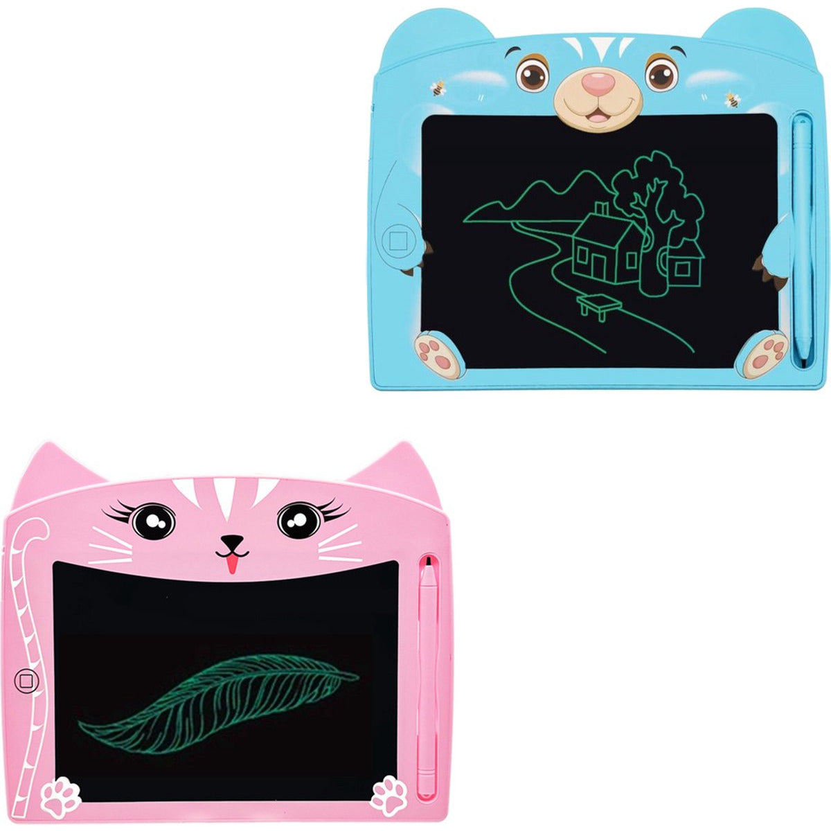 2 Stück – Bunte LCD-Schreibtafeln – 2 Designs – Lern-Zeichentablett mit Farbbildschirm – inklusive passender Stifte – mit Farbbildschirm – Kritzel- und Skizzenblock-Spielzeug – leicht und tragbar – 8-Zoll-Bildschirm – Rosa/Blau