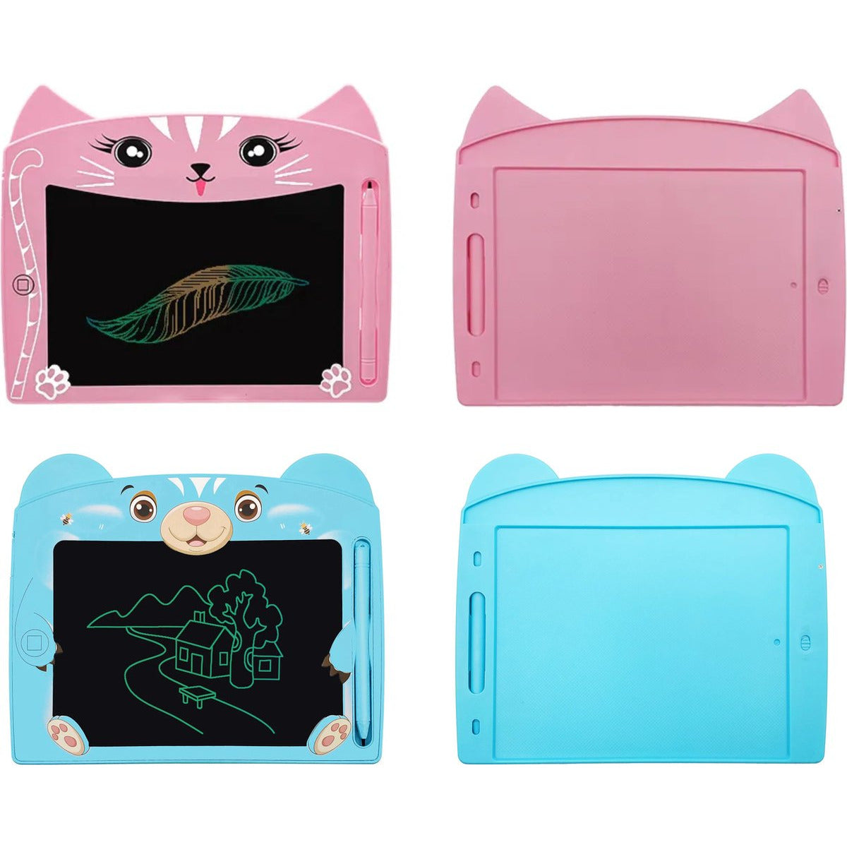 2 Stück – Bunte LCD-Schreibtafeln – 2 Designs – Lern-Zeichentablett mit Farbbildschirm – inklusive passender Stifte – mit Farbbildschirm – Kritzel- und Skizzenblock-Spielzeug – leicht und tragbar – 8-Zoll-Bildschirm – Rosa/Blau
